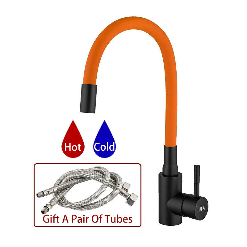 ULA Gold Kitchen Faucet Stainless Steel Flexible Spout Kitchen Sink Faucet Hot Cold Water Sink Mixer Tap 360 Degree Rotate Crane