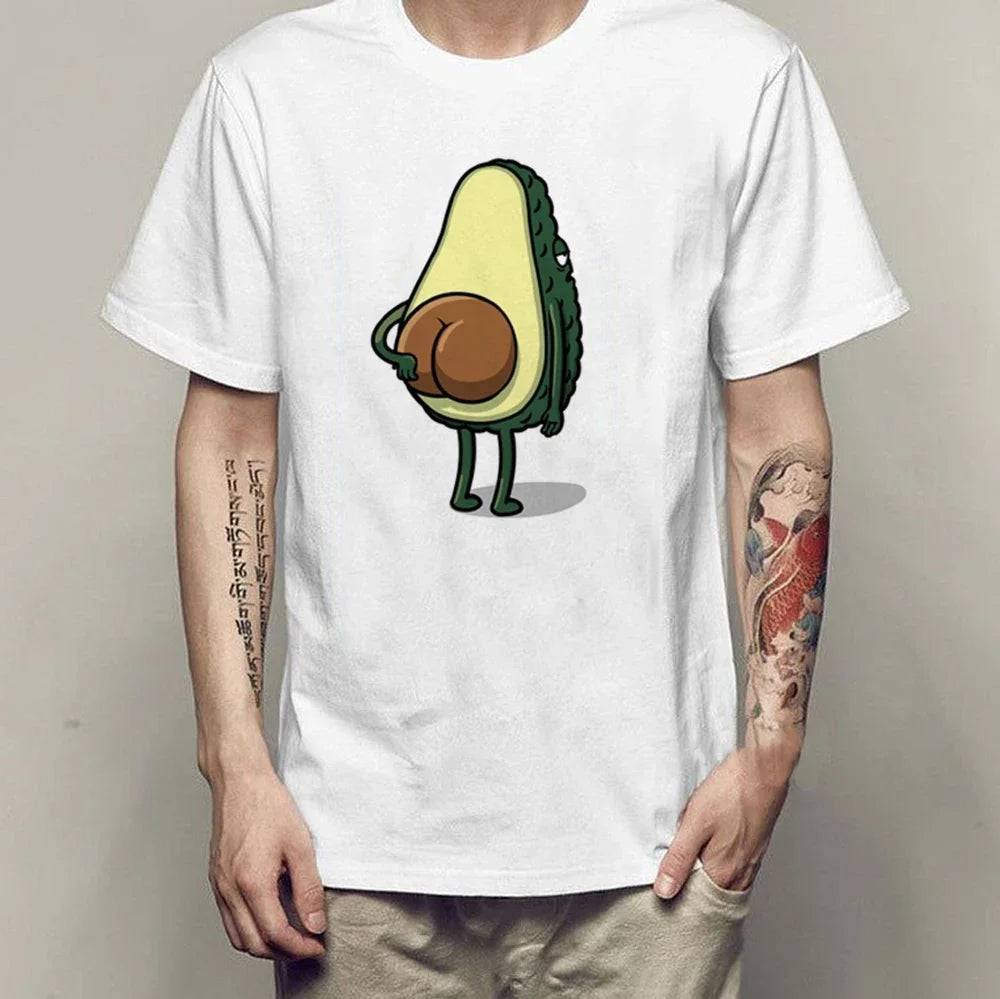 Harajuku Hip Hop Style Men White T-shirt Creative Funny Avocado Ass Graphic Tee Summer Casual Comfortable O-neck Tshirt Men.