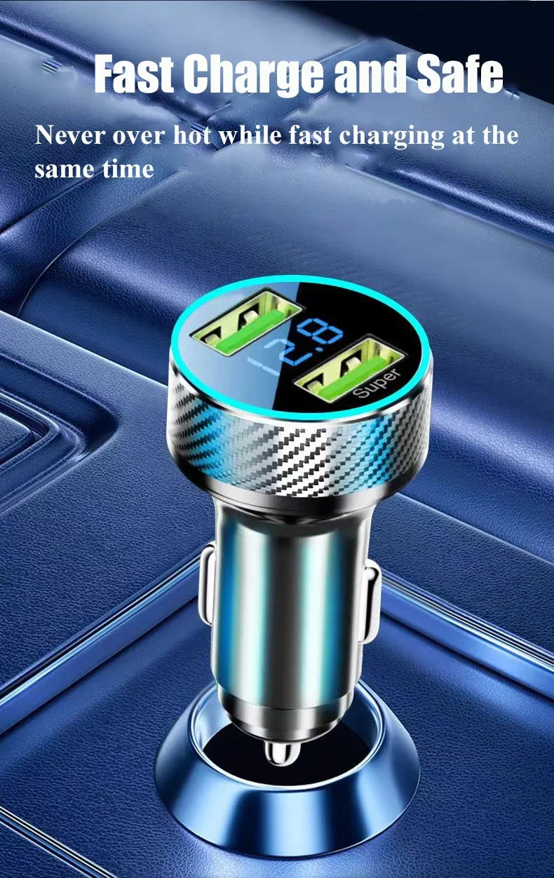 2 in 1 USB Car Charger Adapter 300W Super Fast Charge with Voltage Monitor for iPhone Samsung iPad Huawei Oneplus OPPO VIVO.