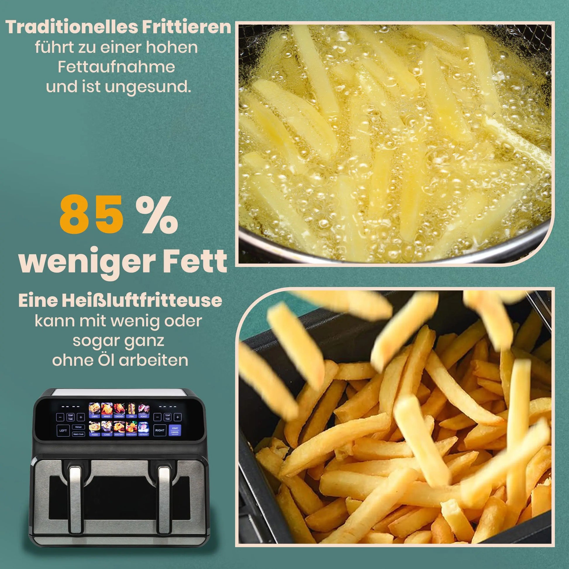 Sinaopus 2200W Hot Air Fryer Dual Basket 9 L XXL Multi-Function Air Fryer with LED Touch Screen Timable Auto Programmes.