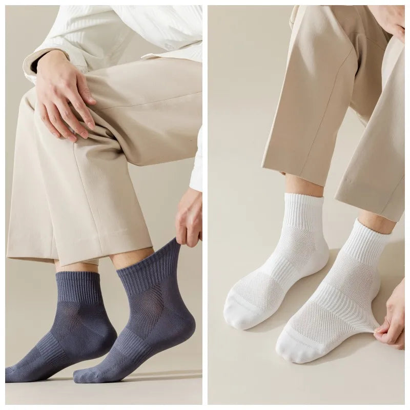 5/10 Pair Men's  Cotton Socks High Quality Breathable Mesh Socks Durable Solid Color Casual Socks Fashion Dress Socks Man.