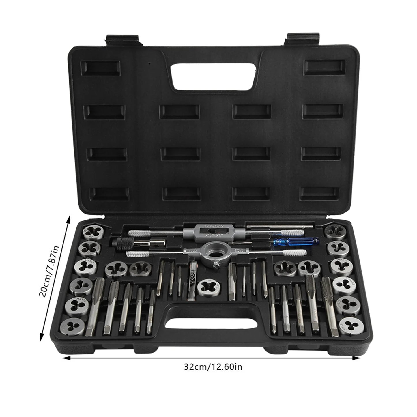 40-teiliges Gewindebohrer-Gewindebohrer-Set mit Gewindebohrer M3-M12, Gewindebohrer und Matrizenset mit Schraubenschlüsseln und Gewindelehre, robuste Handwerkzeuge