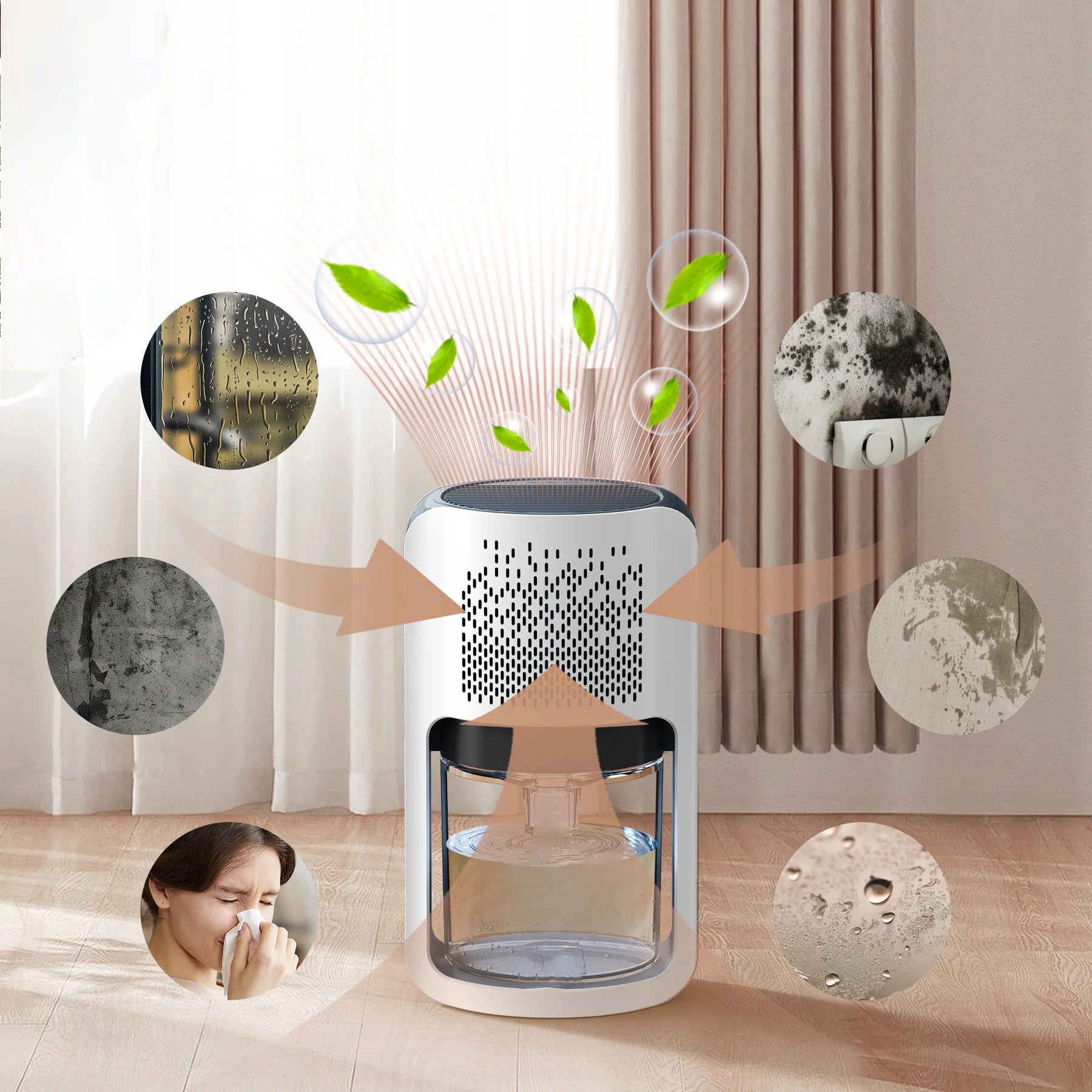 1200ml Dehumidifier with Automatic Defrosting 7 RGB Colorful Lights,42oz Ultra Quiet 480Sqft  Bedroom Wardrobe Closet Trailer.