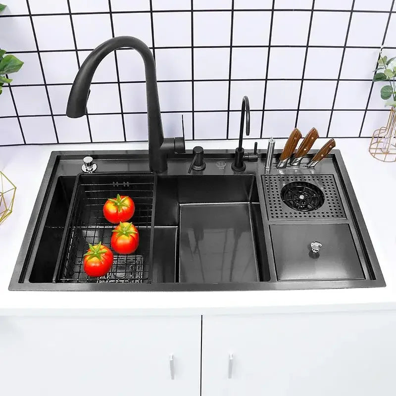 Nano Kitchen Sink Multi-Function Stepped Kitchen Sink 304 Stainless Steel Vegetable Washing Basin With High Pressure Cup Washer