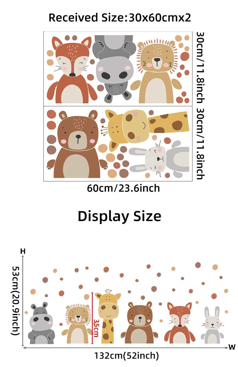 Boho Cute Giraffe Bear Animals Dots Wall Sticker Nursery Vinyl Children's Wall Art Decals for Baby Kids Room Home Decoration.