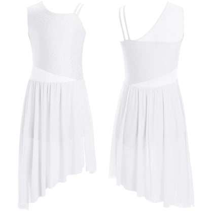 6–16 Jahre Mädchen, modernes lyrisches Tanzkleid, ärmellos, glänzender Strass-Trikot, Tanzkleidung für Skating, Gymnastik, akrobatische Leistung.