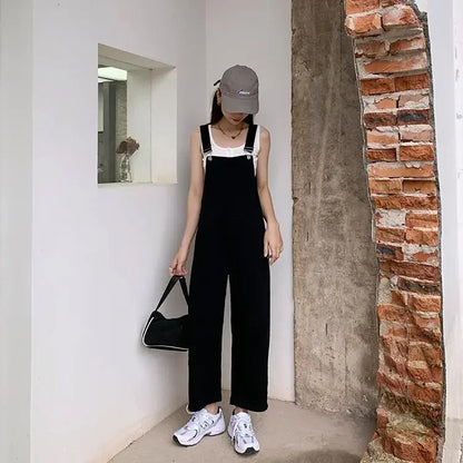 Jumpsuits Women Solid Retro Japanese Style Streetwear Denim Suspenders Trousers Harajuku Stylish Hip Hop Straight Overalls Teens