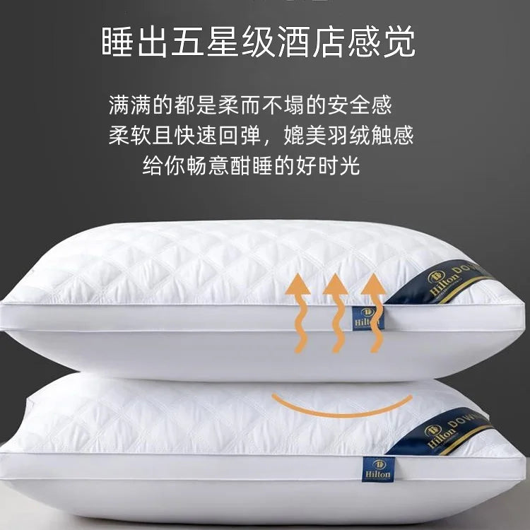 Popular hotel pillow with embroidered feather velvet core, high elasticity and no collapse, student neck protection pillow.
