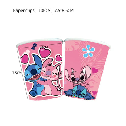 Disney Rosa Stich Geburtstag Party Dekorationen Mädchen Einweg Geschirr Ballon Kuchen Topper Tischdecken Liefert Baby Dusche.