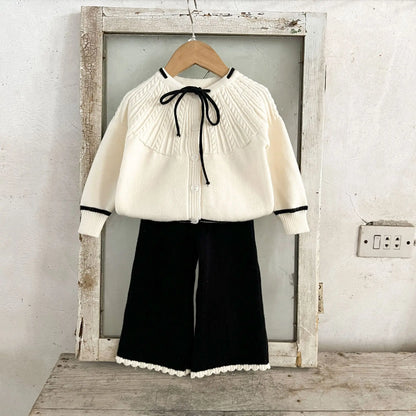 Ins Mädchen Baby reine Baumwolle Lotusblatt Kragen Top Bauch Hosen Pullover Set für Kinder Herbst und Winter Wärme Set