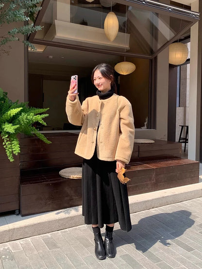 Thick Hepburn Style Woolen Pleated Skirt High Waist Slimming Casual Half Skirt Women Autumn Winter Unique Long Skirt