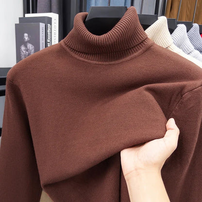 Autumn Mens High Quality Knitted Turtleneck Sweater Slim Fit Long Sleeve Anti-pilling Pullover Solid Color Trend Men Streetwea