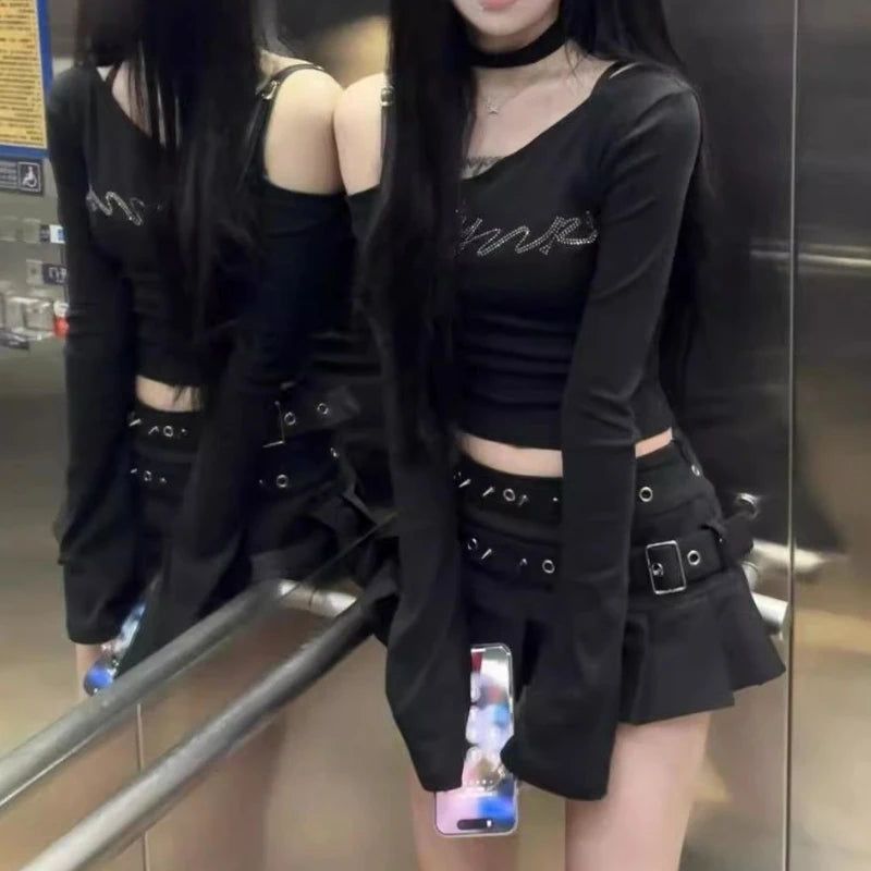 New fashion design double belt pleated skirt for women in summer Korean style versatile high-waisted slim short skirt.