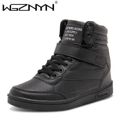 Designer Woman Breathable High Top Black White Boots Women Casual Sport Shoes Platform Hidden Increasing Sneakers Leather Shoe.