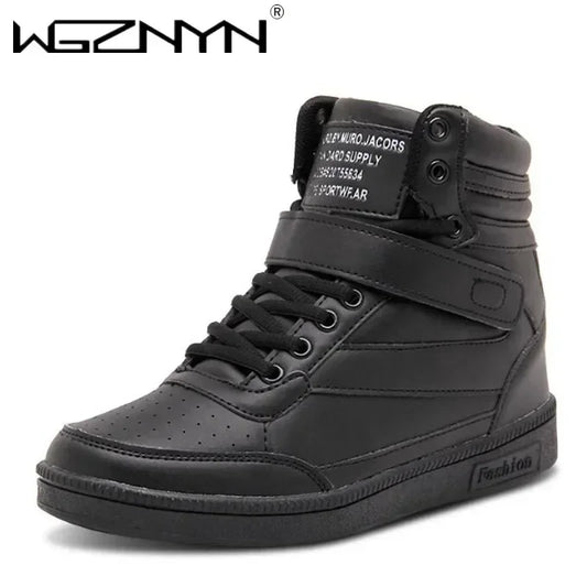 Designer Woman Breathable High Top Black White Boots Women Casual Sport Shoes Platform Hidden Increasing Sneakers Leather Shoe.