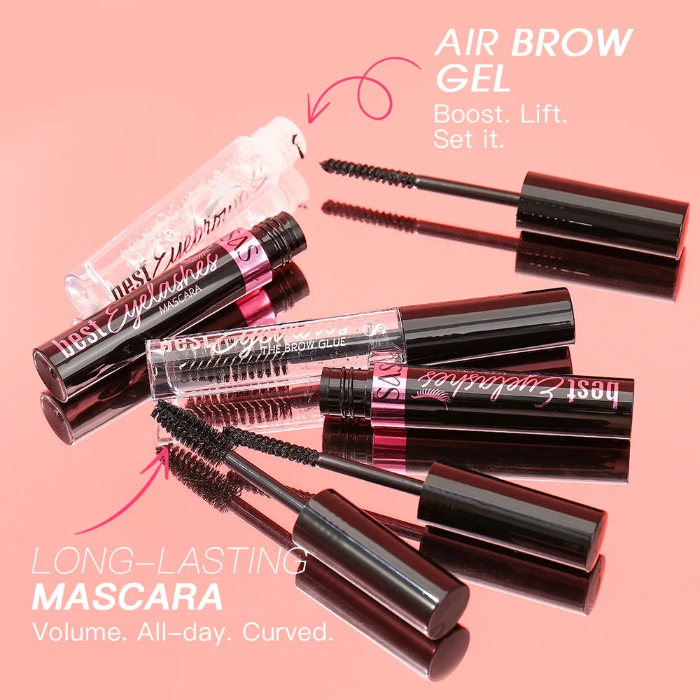 Waterproof Black Mascara And Eyelash Primer Set Volumizing Natural Curling Long Lasting Non Smudged Formula.