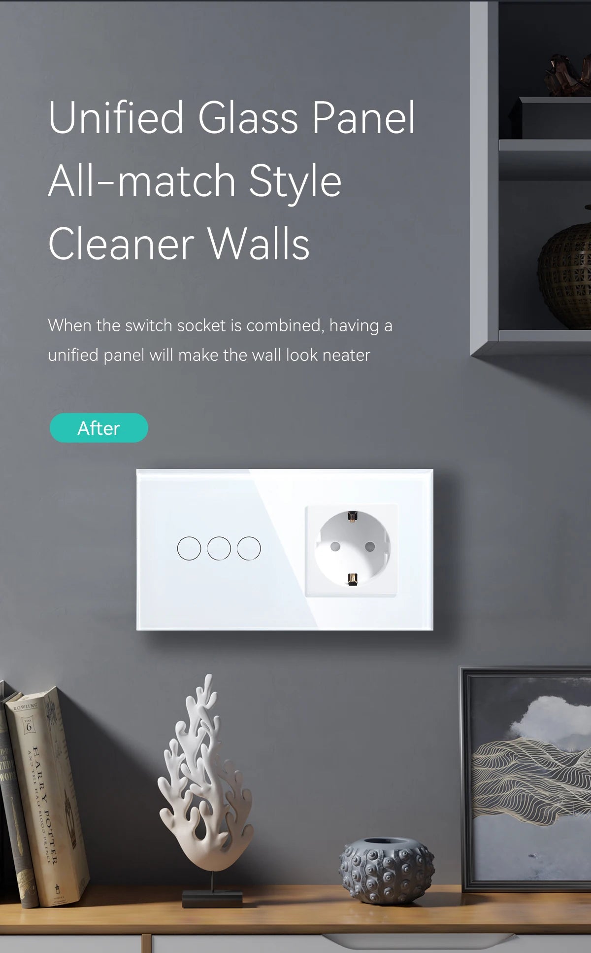 BSEED 1/2/3Gang Touch Licht Schalter 1Way Einfache Sensor Schalter Typ-c USB Steckdosen EU Standard glas Panel Blaue Hintergrundbeleuchtung 10A Weiß.