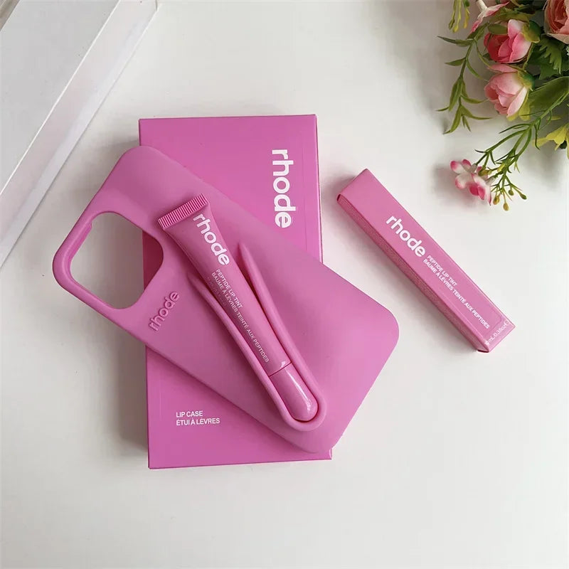 Phone Case for IPhone 15 16 14 13 12 11 Pro Max Plus 17 Air Lip Gloss Holder Silicone Shockproof Cover with Box and Lipstick.