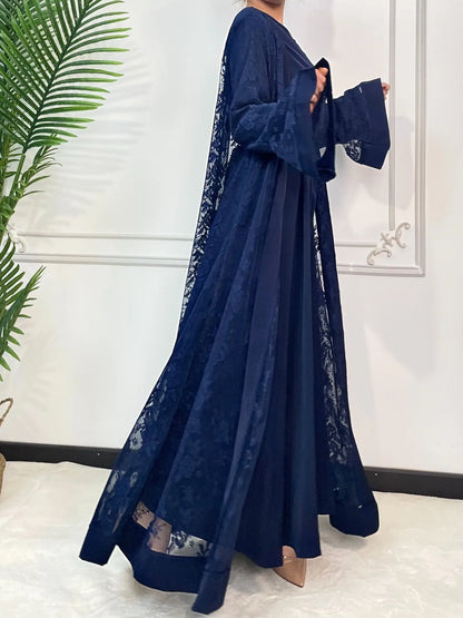 Ramadan Eid Prayer Lace Abaya 2 Piece Set Inner Dress Women Flare Sleeve Long Abayas Kaftan Djellaba Dubai Party Vestidos 2024.