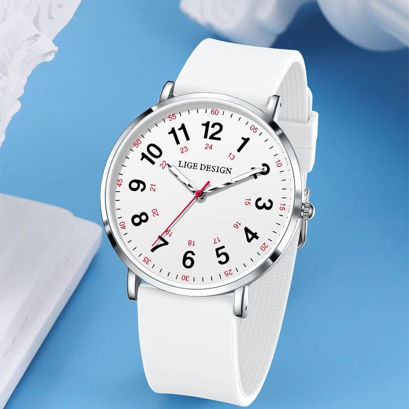 LIGE Fashion Elegant Watches for Woman Ladies Candy Color Silicone Casual Luminous Waterproof Dress Quartz Women's Wristwatches.
