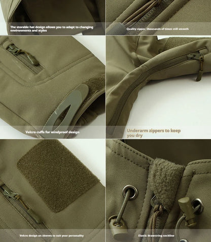 Winter Verdicken Männer Camo Anzug Wasserdichte Taktische Ausbildung Set Multi-tasche Mit Kapuze Jacke Fleece Hosen Outdoor Jagd 2-stück