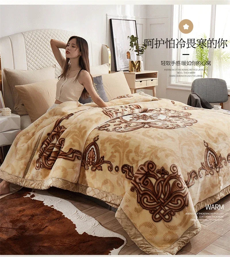 European Style Warm Raschel Blanket for Winter High End Soft Thicken Warmth Weighted Blanket Double Side Flocked Comforter Duvet.