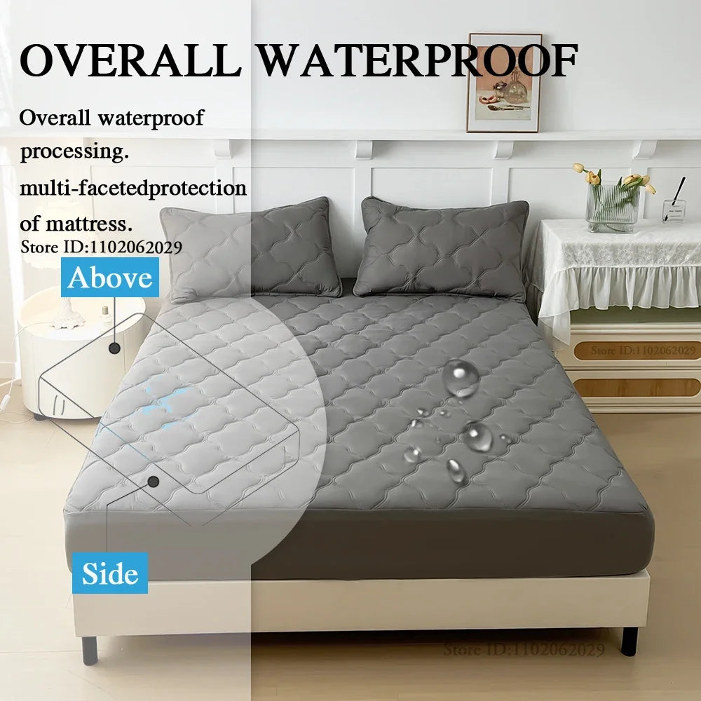 Waterproof Fitted Bed Sheets, Mattress Pads Soft Microfiber Breathable Bedspreads Cover Protector for Single/Double/King/Queen.
