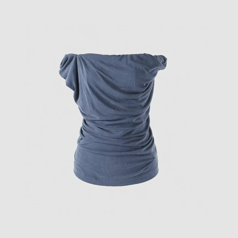 Women's Slim Top,Pleated Stretch One Shoulder Tank Top,Sexy Backless Swing Neck T-Shirt,High quality,Summer,New,2025.