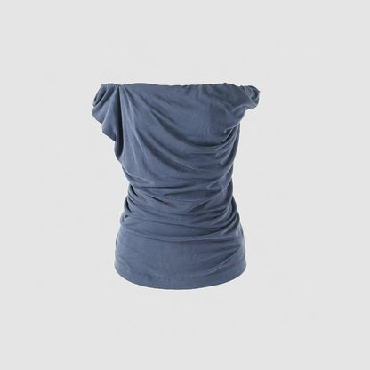 Women's Slim Top,Pleated Stretch One Shoulder Tank Top,Sexy Backless Swing Neck T-Shirt,High quality,Summer,New,2025.