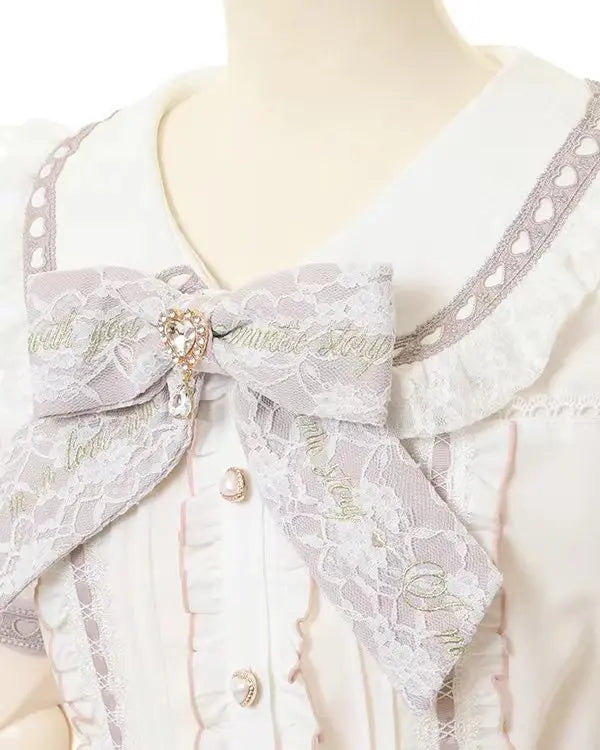 Rojita Stil Spitze Kragen Lolita Hemd Mode frauen Tops Sommer Nette Süße Bogen Schulter Slim Fit Kurzarm Blusen weibliche