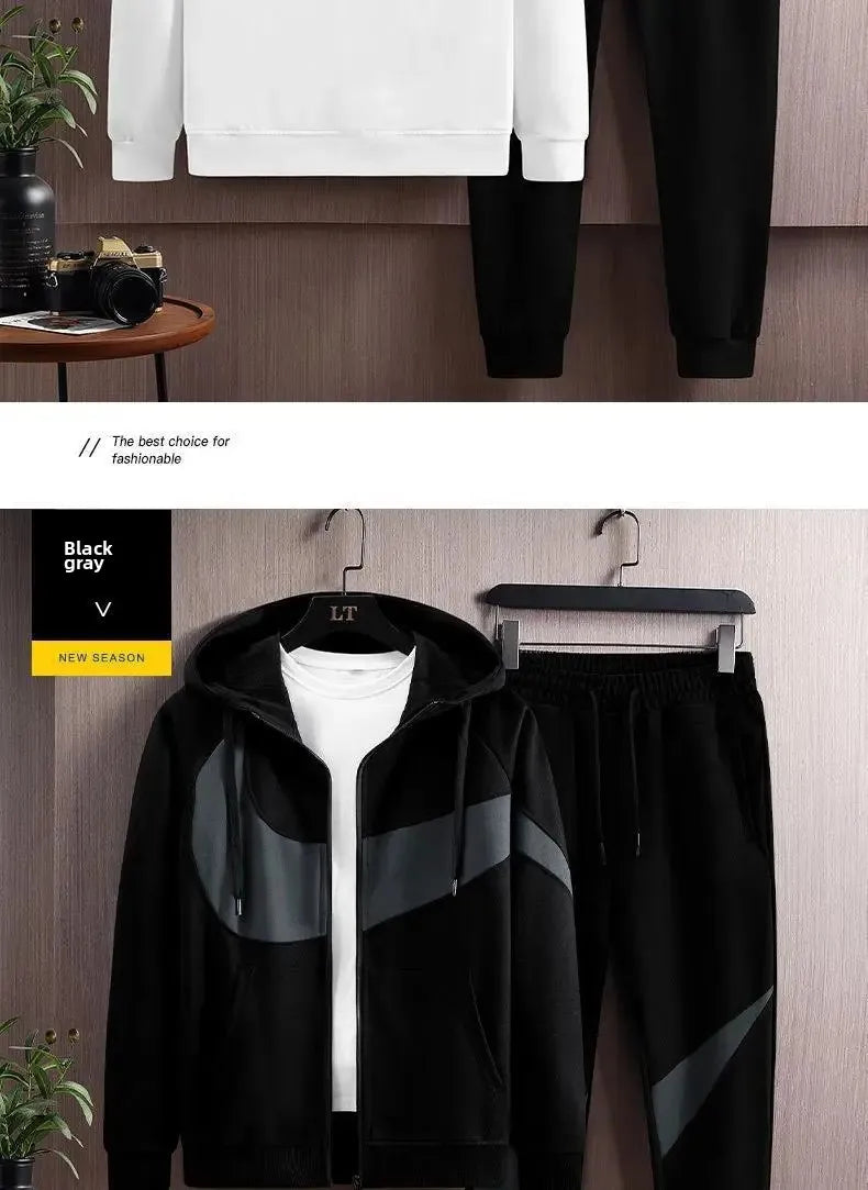 Autumn Winter Loose Hooded Long Sleeve Zipper Jacket Pants Trendy Set Men's Clothing New Hot Sale Of The Season Style Casual Out.