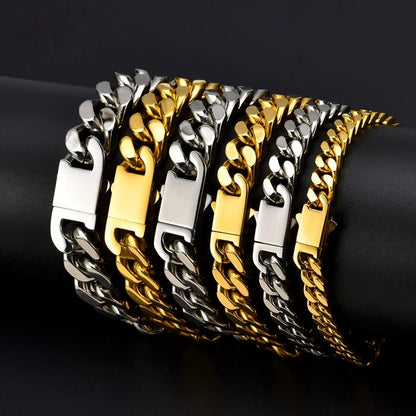 316 Stainless Steel Plated 18k Gold Fashion Crypto Cuban Chain Miami Rap Hip Hop Men's Bracelet Accessory.