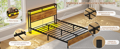 140x200 mit Gitterrahmen, integrierte LED-Beleuchtung und Ladestation (2 AC-Steckdosen, 2 USB-Anschlüsse), Bett 140x200 Mit Lattenrost Au