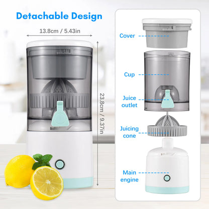 Electric Orange Juice Squeezer Hands Free Portable Citrus Juicer for Orange Lemon Apple USB Powered Detachable &Washable.