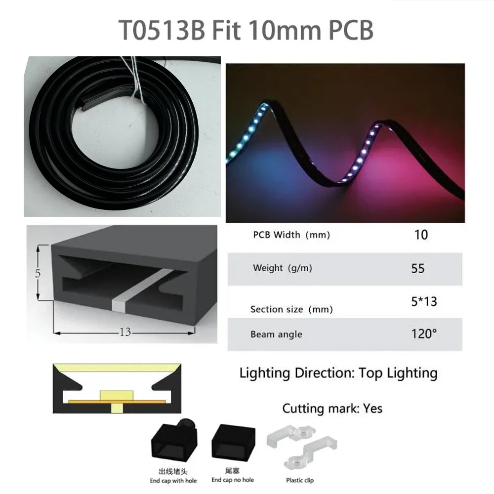 T0511/0513/0515 LED Neon Rope Tube 5050 flexible Led Strip Light Silica Gel silicone hose for WS2812 WS2815 8/10/12mm PCB Lights