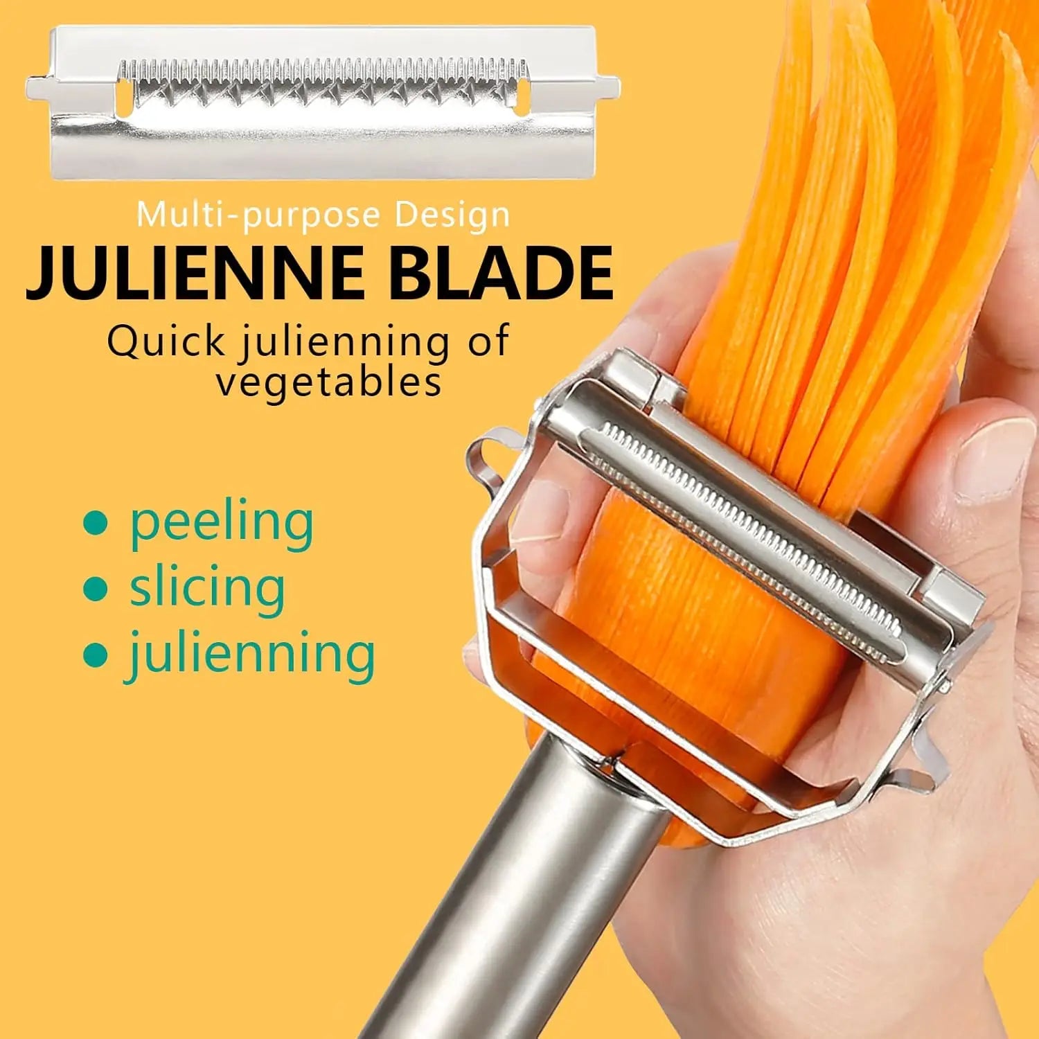 Stainless Steel Vegetable Peeler 4-in-1 Multi-Function Kitchen Tool with Anti-Slip Ergonomic Handle for Potato Carrot Cucumber.