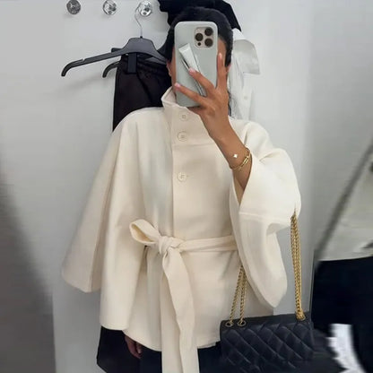 Mode Stehen Kragen Frauen Mantel mit Gürtel Casual Langarm Weibliche Lose Jacken Elegante Herbst Neue Feste Dame Oberbekleidung Straße.