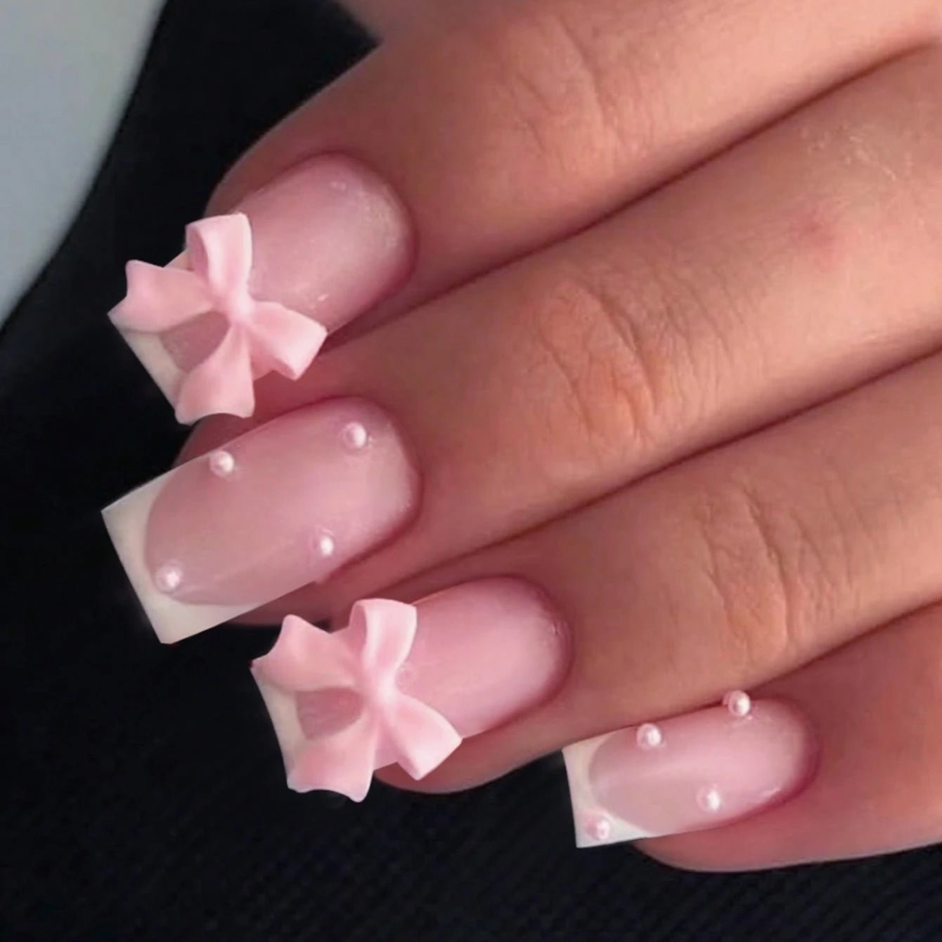 24pcs/set short square fake nails for women cute bride heart white french tips faux ongles y2k press on false nail supplies