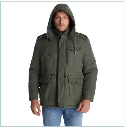 Men's Jacket WINTER USA SIZE Large SIZE Lamb Fleece JACKETS Hooded Cotton Thickened Multi Pocket Casual Mid length Coat
