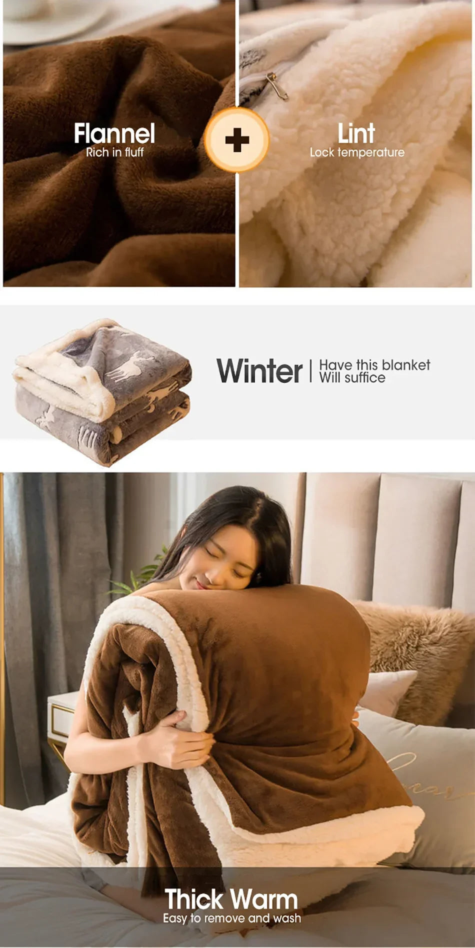 Wool Throw Blanket Keep Warm Winter Bed Blankets Double Sided Queen Duvet Cover Camping Double Bed Cover Bedspread On The Bed.