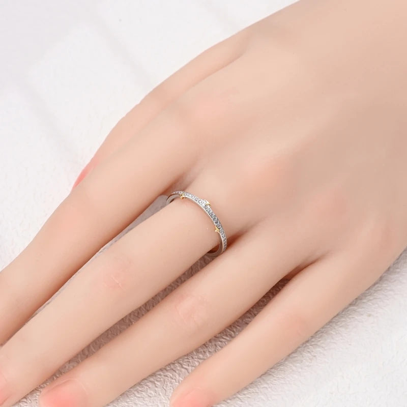 VAMO Original 925 Sterling Silver Woman Rings Gold Star Stone Rings Sparkling Wedding Rings Girls Jewelry Anniversary.