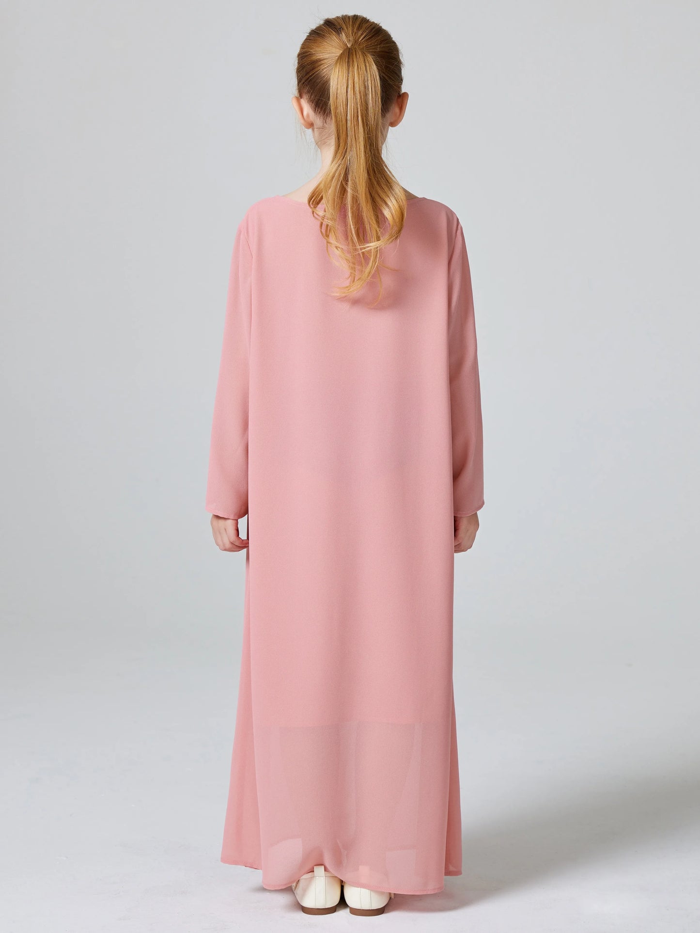 Ramadan Muslim Girls Long Sleeve Chiffon Kids Abaya 2PCS Dress Kebaya Casual Dresses For Party Ramadan Gift (Without Hijab).