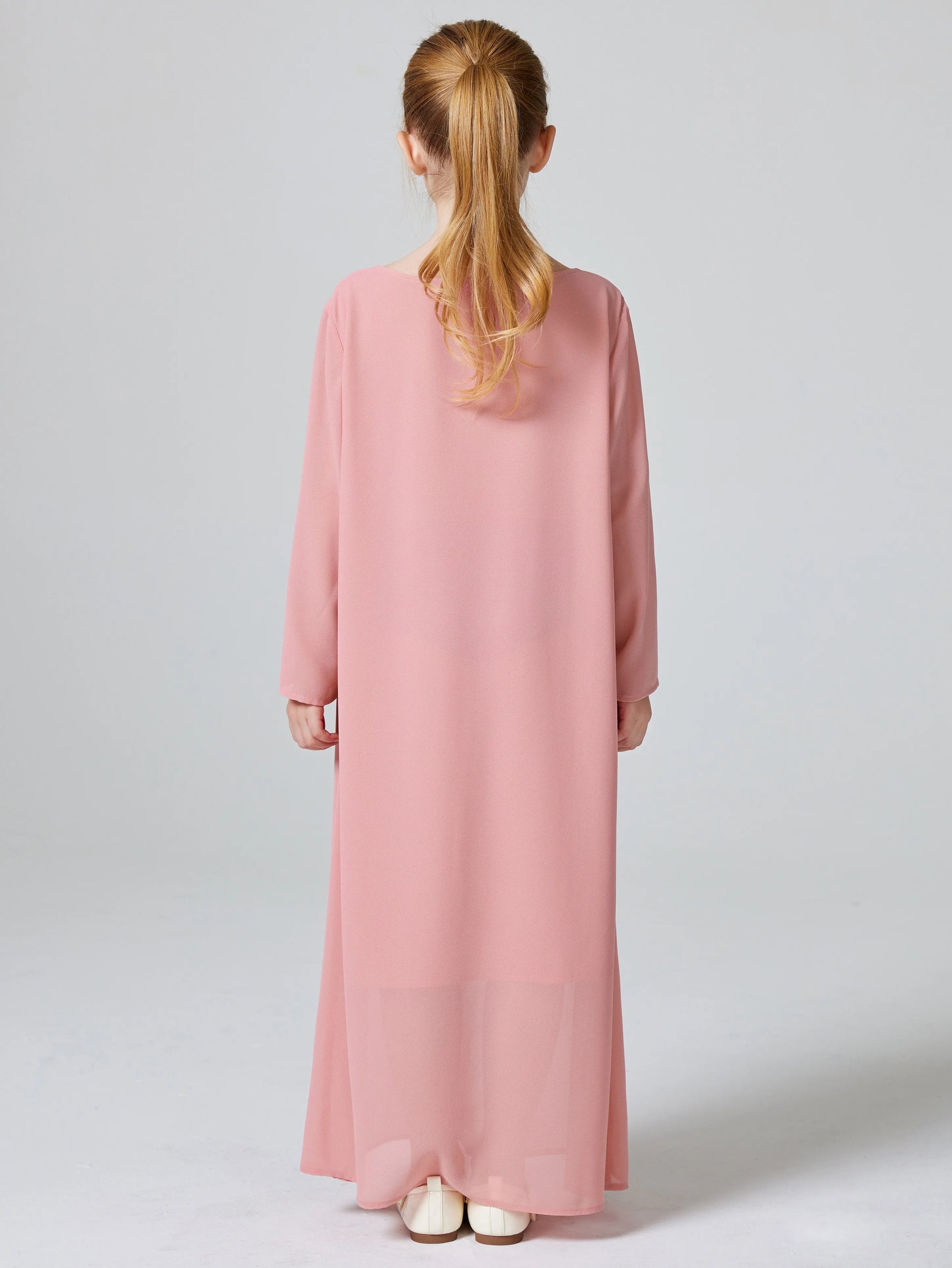 Ramadan Muslim Girls Long Sleeve Chiffon Kids Abaya 2PCS Dress Kebaya Casual Dresses For Party Ramadan Gift (Without Hijab).