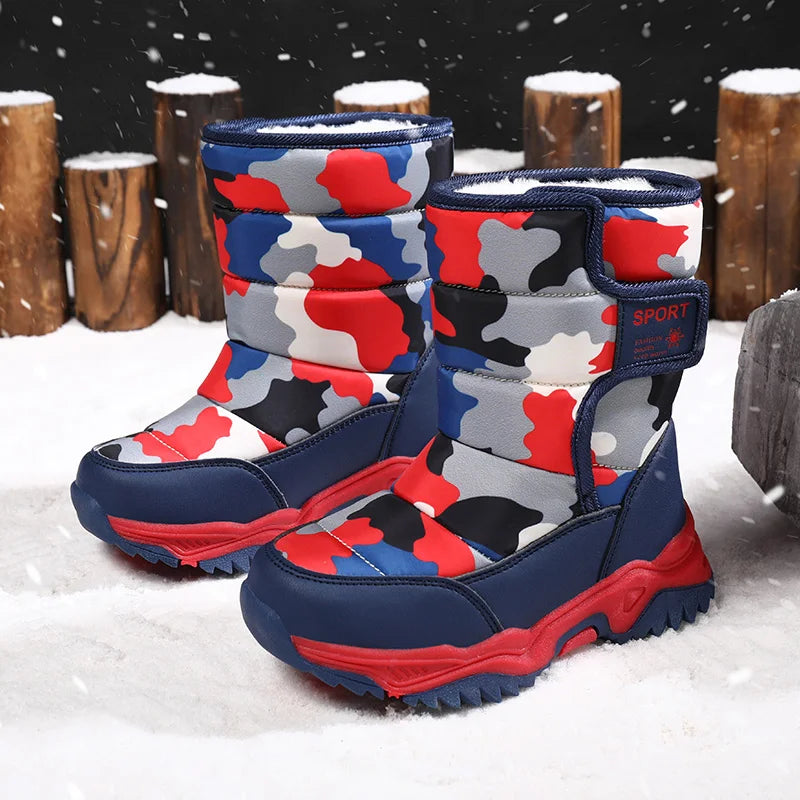 2025 Winter Children Shoes Plush Waterproof Fabric Non-Slip Girl Shoes Rubber Sole Snow Boots Fashion Warm Outdoor Boots.