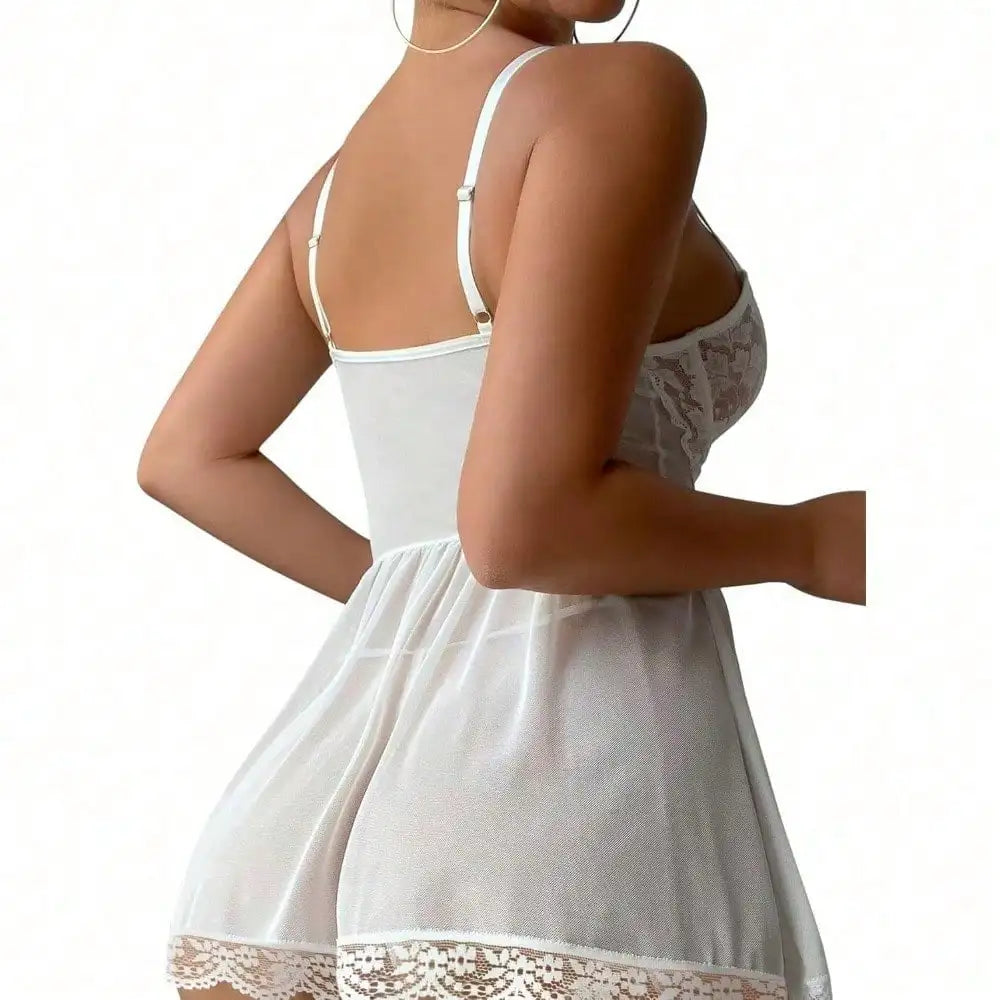 Sexy Garter Belt Mesh Lace Lingerie Dress Set With Thong.