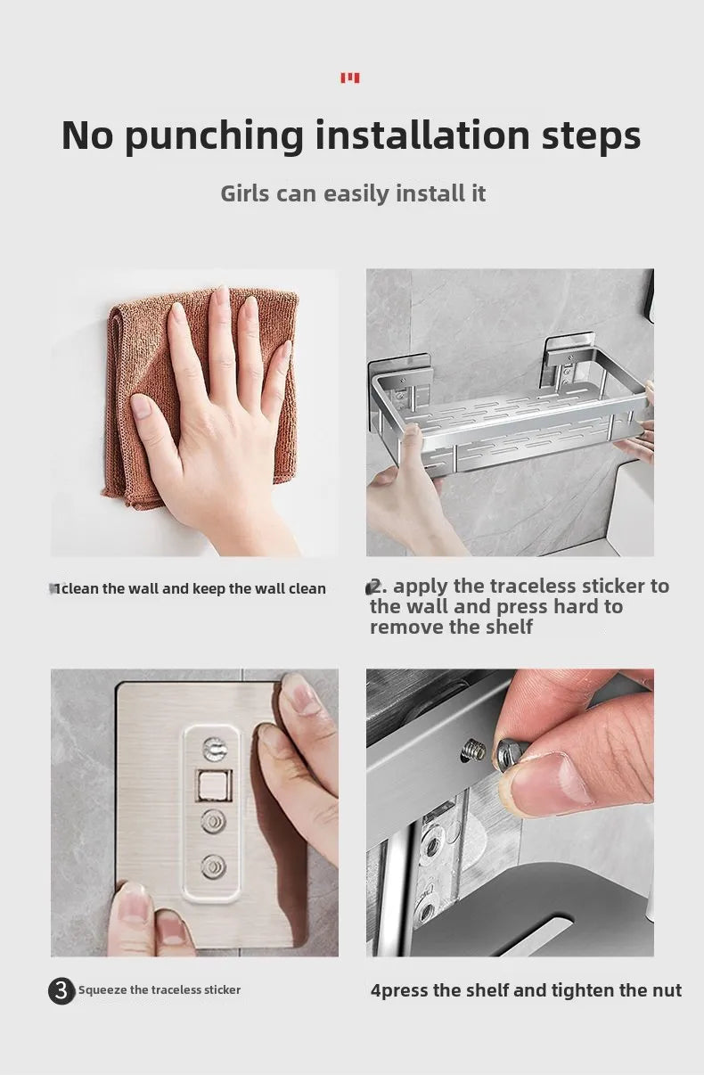 Badezimmerregale, schwarz, rostfrei, Wandmontage, nicht stanzbar, Aufbewahrungsregal, WC, Bad, Waschbecken, Wand-Badezimmerregale