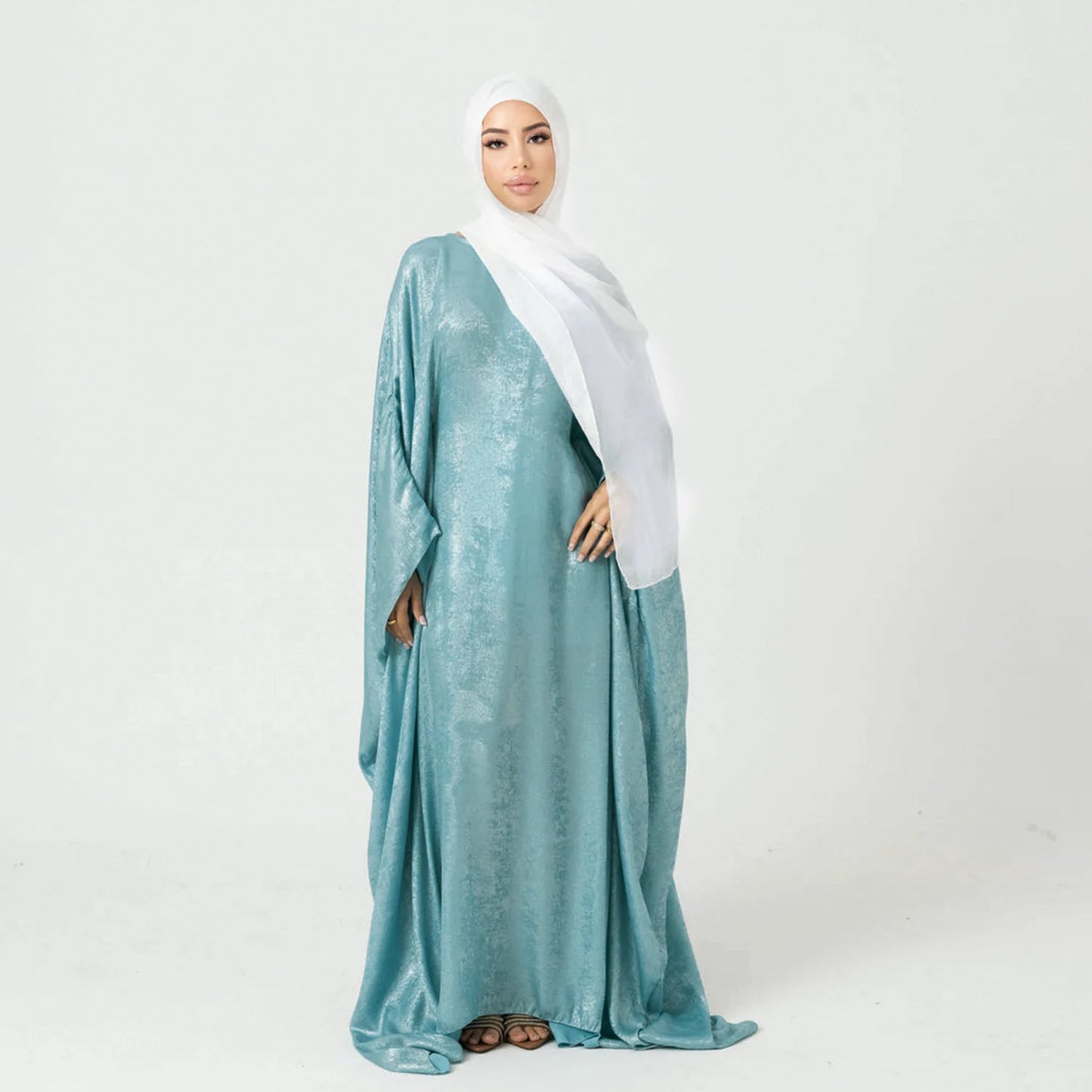 New Ramadan Batwing Sleeve Satin Abaya Dubai Luxury Islam Muslim Kaftan Dress Kebaya Abayas Women Robe Musulmane Femme Vestidos.
