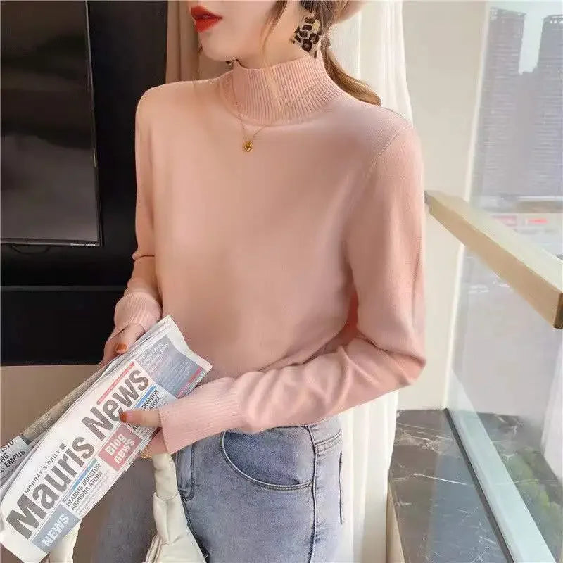 Herbst Winter Chic Bottom Pullover Frauen Mode Rollkragen Pullover Lose Langarm Gestrickte Jumper Weiche Warme Pull Femme Top