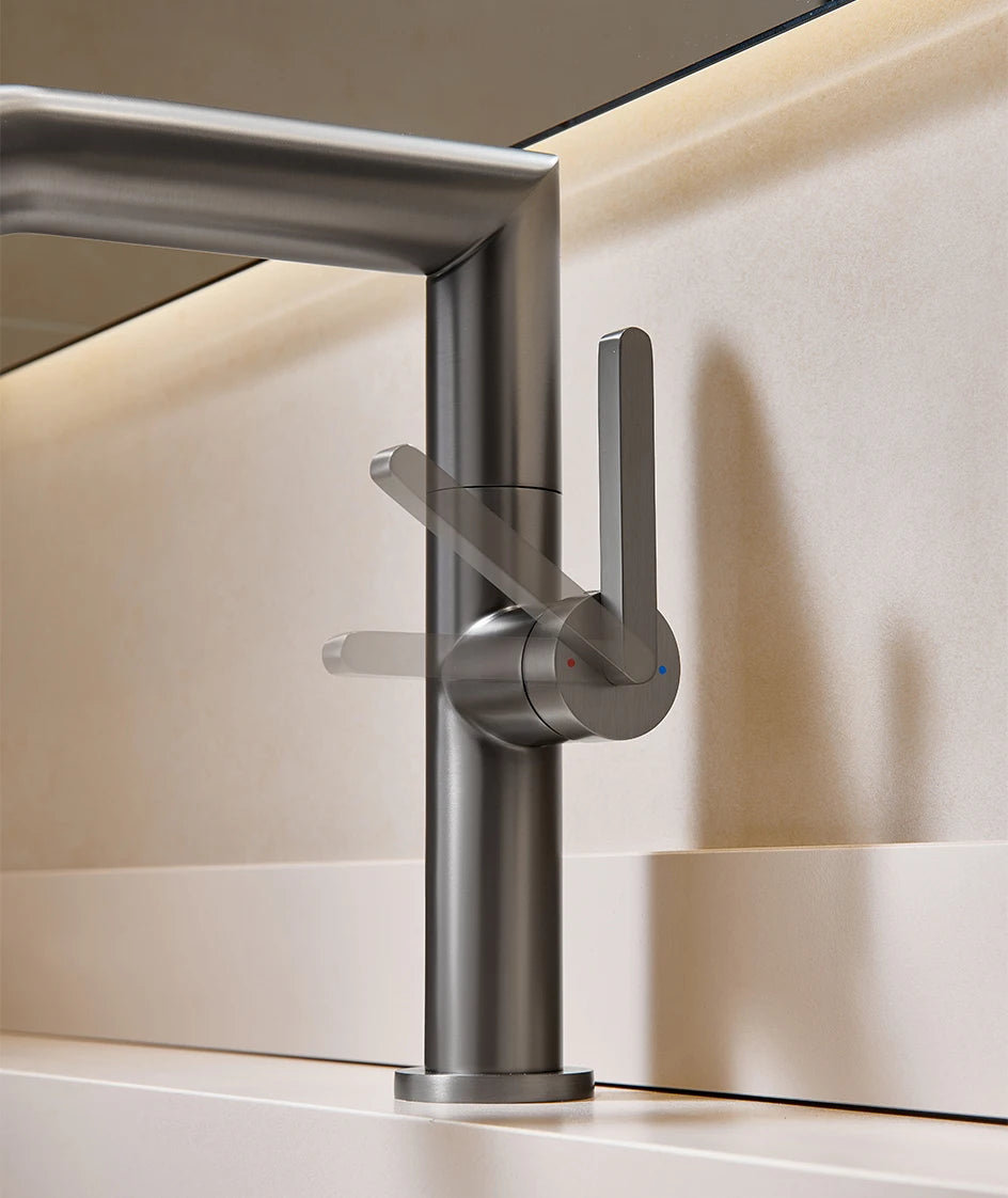 VGX Bathroom Faucets Stainless Steel Basin Mixer Sink Faucet Gourmet Washbasin Tapware Hot Cold Water Tap Brushed Gold Grey