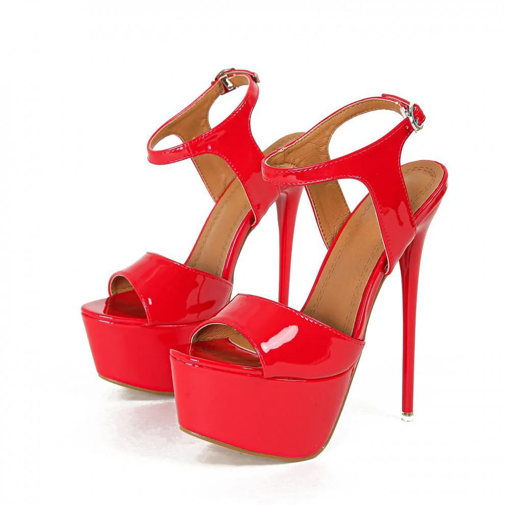 Big Size 45 46 Black Patent Leather Super High Heels Platform Sandals For Women Sexy Open Toe  Shoes Pumps Party.